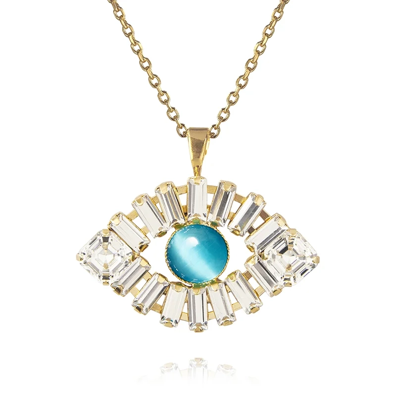 Caroline Svedbom - Greek Eye Statement Necklace Gold Crystal/Aquamarine