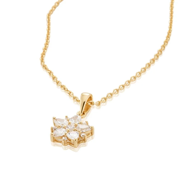 Dhalia Sparkling Halsband Guld med blomdekoration och gnistrande stenar i 24K guldpläterat silver.