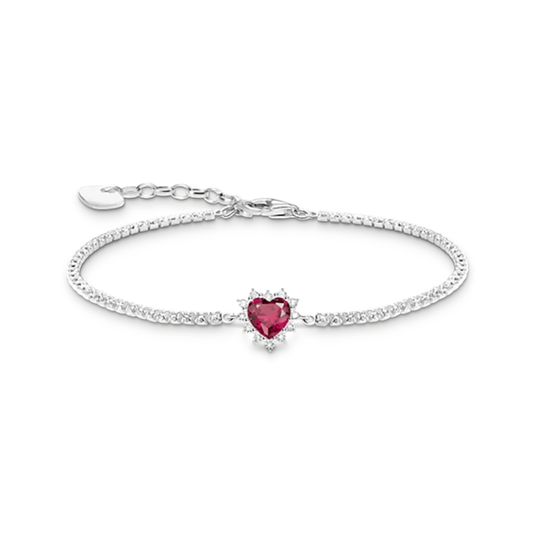 Rosa Hjärtformad Sten Tennisarmband i återvunnet silver med rubin och zirkoniastenar