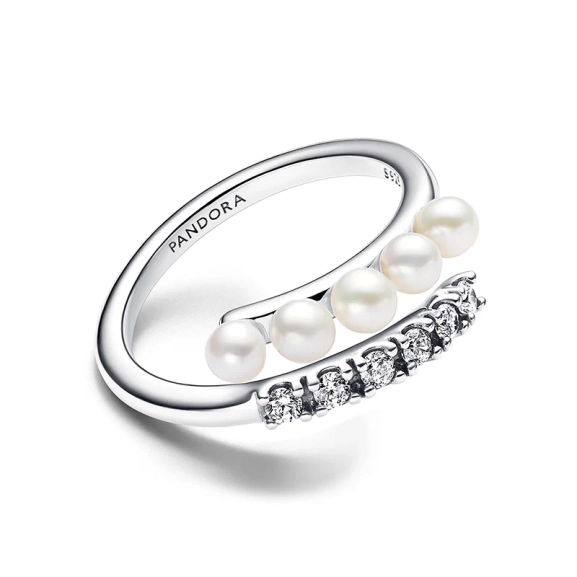 Behandelte Süßwasserzuchtperlen & Pavé Offener Ring - PANDORA - Nordic Spectra