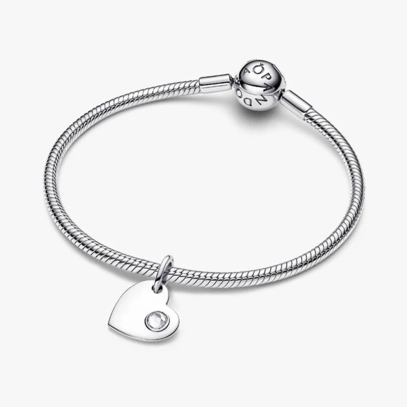 April Månadssten Hjärtformad Hängberlock från PANDORA i silver med klar cubic zirconia