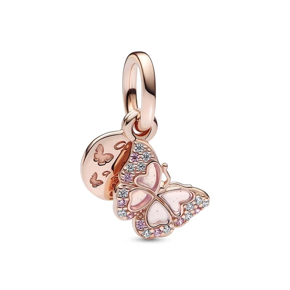 Rosafarbener Schmetterling & Spruch Doppelter Charm-Anhänger von PANDORA, Schneller Versand - Nordicspectra.de