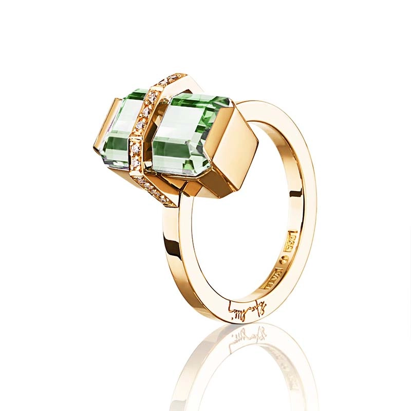 Efva Attling - Little Bend Over Ring Green Quartz Gold
