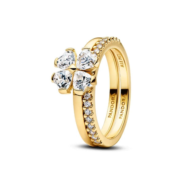 Funkelnder vierblättriger Kleeblatt-Spaltring Gold von Pandora