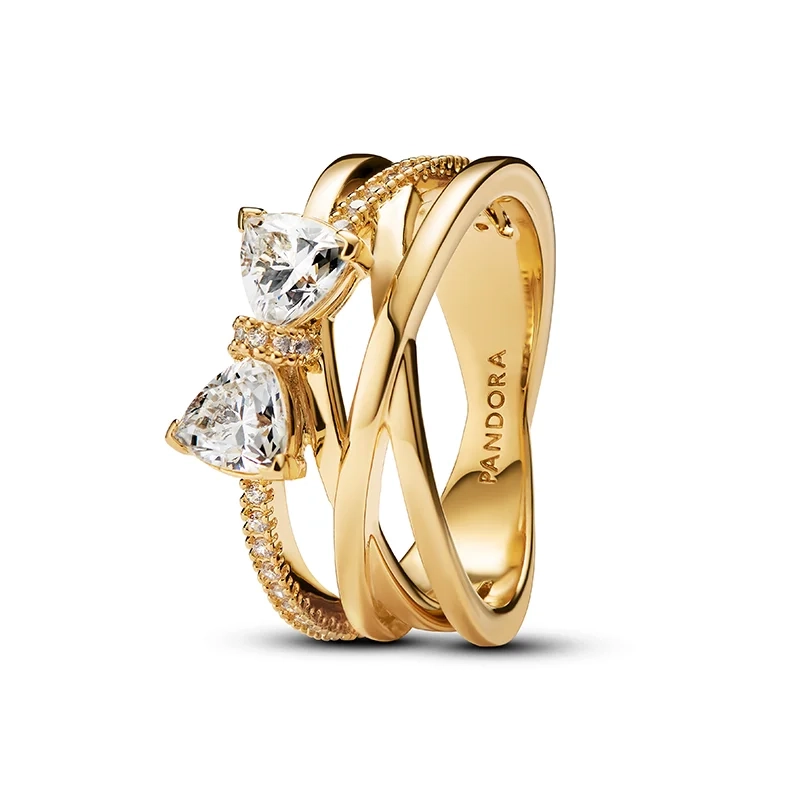 PANDORA – Ring med Glittrande Rosett & Korsat Band Guld