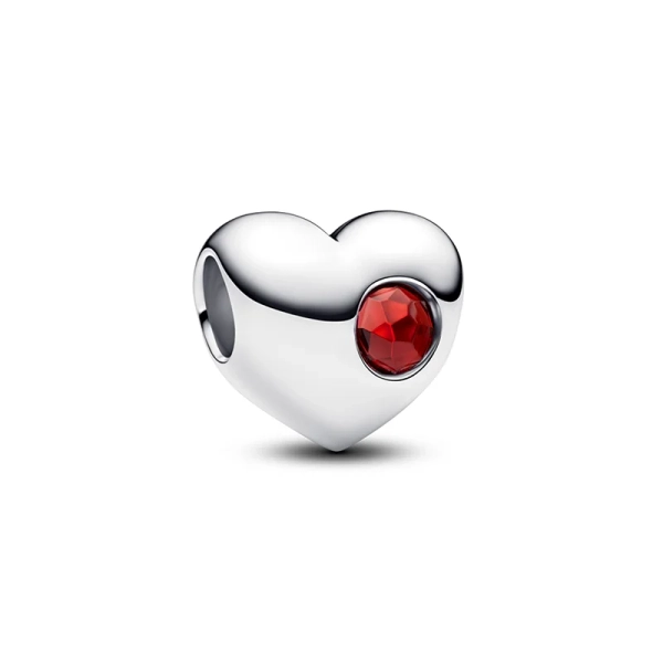 Hjärtformad silverberlock med djupt röd kristall