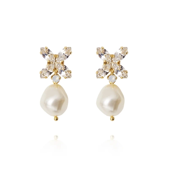 Guldpläterade mässingsörhängen med kristaller och pärlor