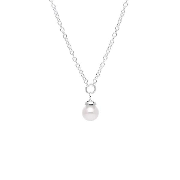 Petite Pearl Single Necklace i silver med justerbar längd och en vit sötvattenspärla