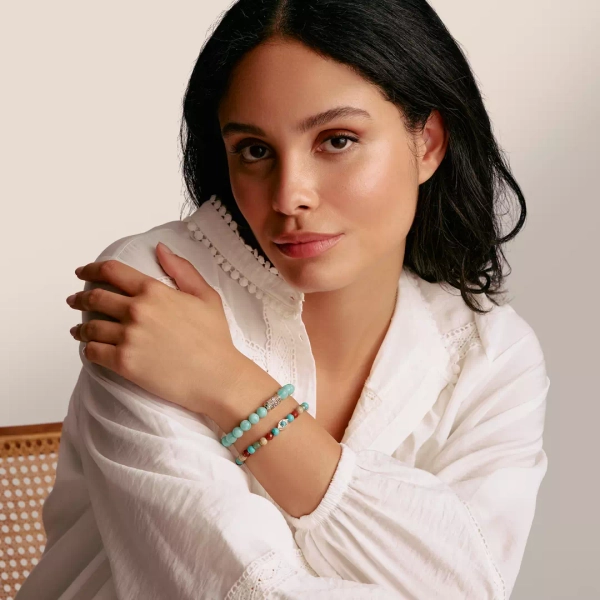 Armband Beads Amazonit från Thomas Sabo med amazonitpärlor och silverdetalj med lyckosymboler