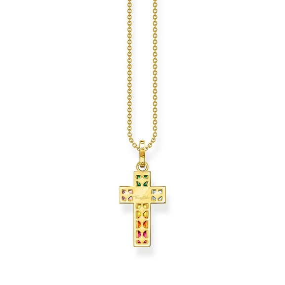Kette Kreuz Bunte Steine Gold von Thomas Sabo, Schneller Versand - Nordicspectra.de