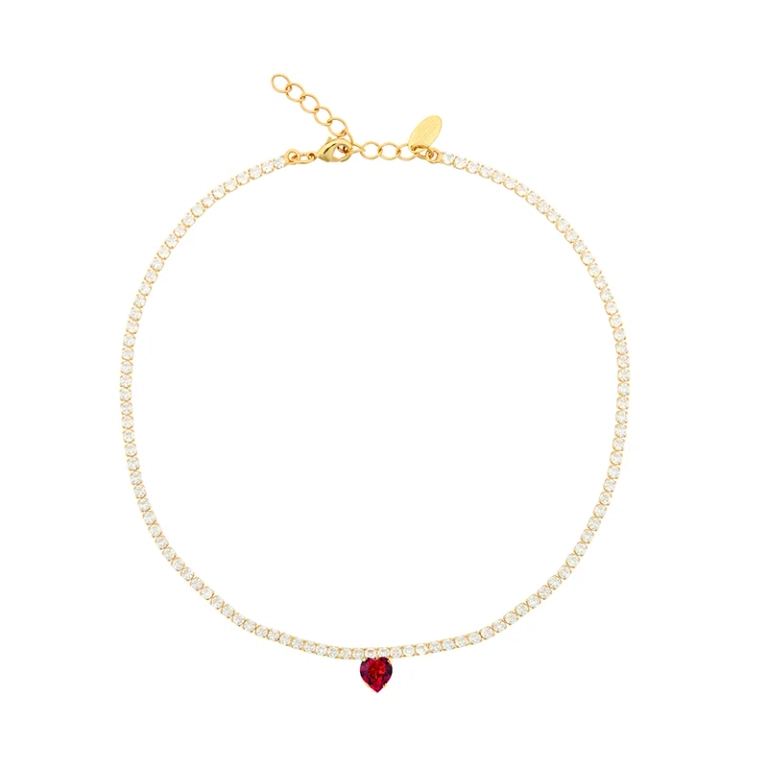 Guldfärgat halsband med röd Swarovski-kristall