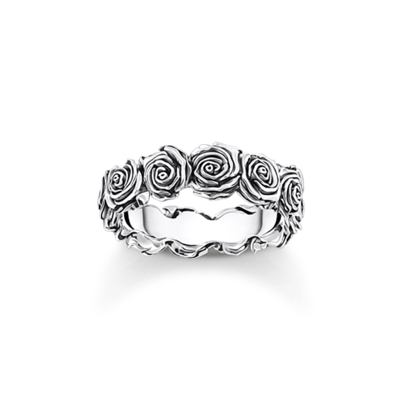Midnight Rose Multi Ring i återvunnet mörkt silver med tredimensionella rosor