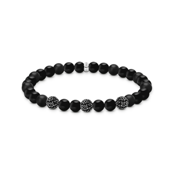 Kulamband Svart Obsidian & Svarta Kristaller från Thomas Sabo i återvunnet silver med zirkoniastenar och gravyr