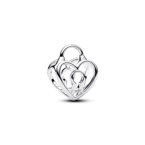 Offener Herz- und Vorhängeschloss-Charm von Pandora Moments aus Sterlingsilber. Symbolisiert Vertrauen