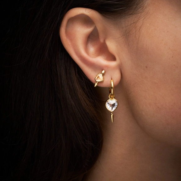 Single Love Faceted Earring Clear Quartz Gold med bergkristall och 18K guldpläterat silver