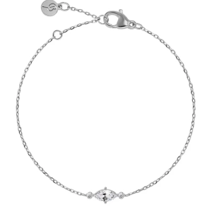 Armband i polerat rostfritt stål med tre cubic zirconia-stenar på en facetterad kedja