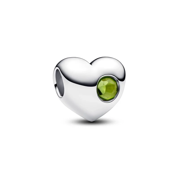 Limegrön kristallhjärtberlock med Cubic Zirconia i silver från Pandora Moments för augusti. Livsglädje och energi i ett uttrycksfullt smycke.