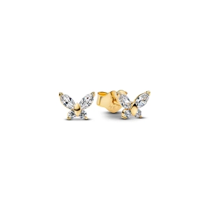 Schmetterlingsohrringe in Gold mit Zirkonia-Steinen von Pandora Timeless. Sie symbolisieren Freiheit und Schönheit und verleihen Ihrem Stil Glamour.