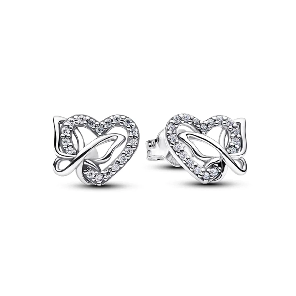 Herz- und Schmetterlingsohrringe von Pandora aus Silber mit Herz und Schmetterling