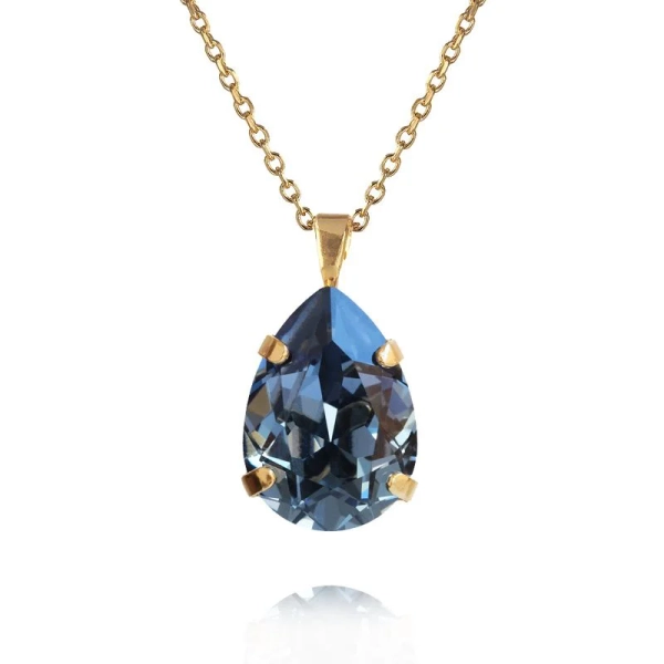 Halsband i guld med en liten droppe i denimblått