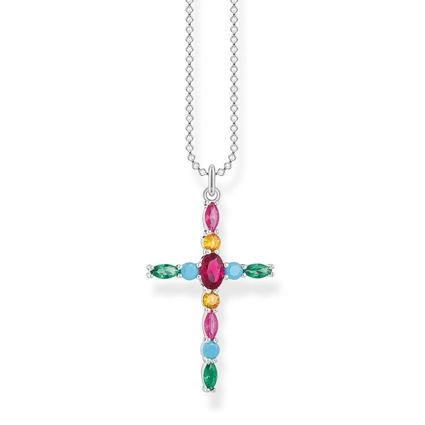 Kette Kreuz Farbige Steine von Thomas Sabo, Schneller Versand - Nordicspectra.de