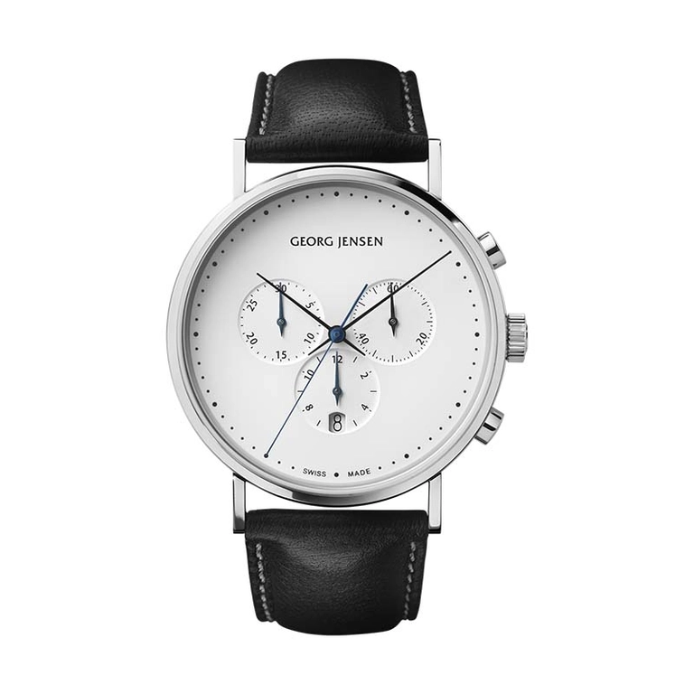 Koppel 41 mm - Kronograf - Vit urtavla/Svart läderarmband - Georg Jensen klockor - Snabb frakt & paketinslagning - Nordicspectra.se