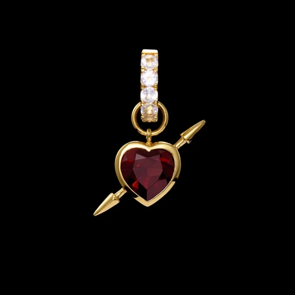 Rebel Love Earring i 18K guldpläterat silver med klar kvarts och röd granat