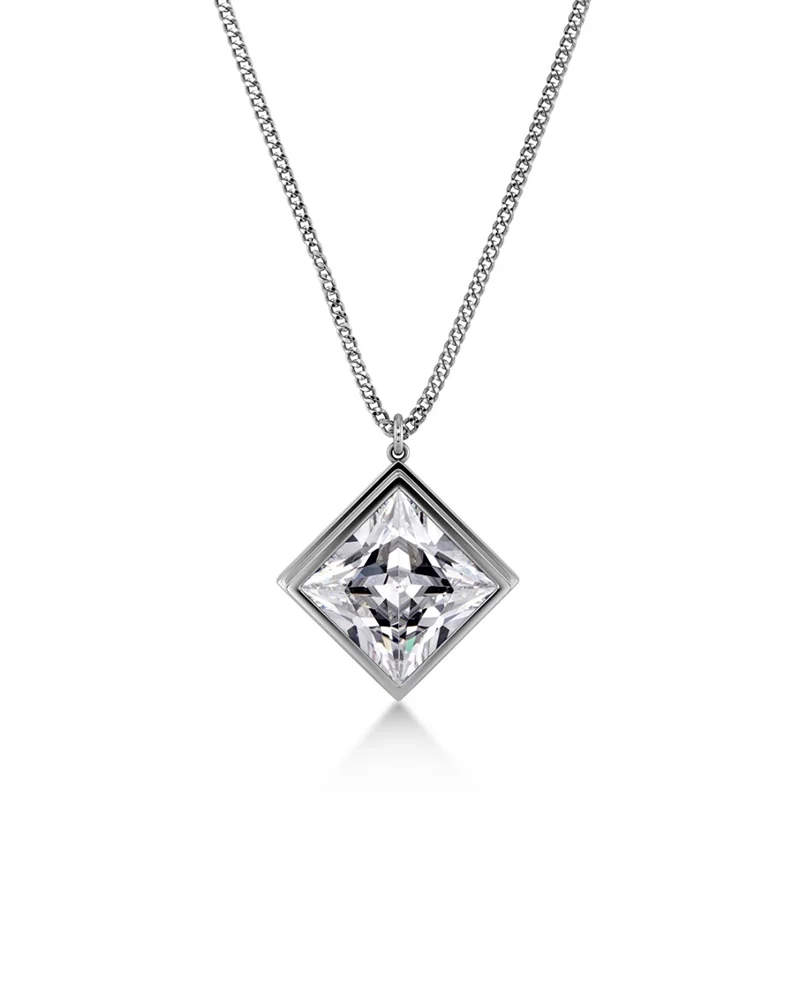 Halsband i glänsande rostfritt stål med cubic zirconia