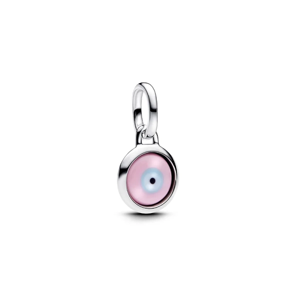Mini-Anhänger „Evil Eye“ aus Muranoglas aus Sterlingsilber mit leuchtendem Augenmotiv aus rosafarbenem