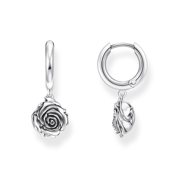 Midnight Rose Örhängen i återvunnet svärtat silver med rosformade hängsmycken