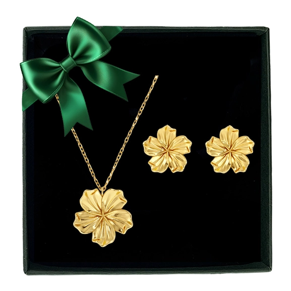 Presentset Jasmine Gold med halsband och örhängen i 14K guldpläterat stål