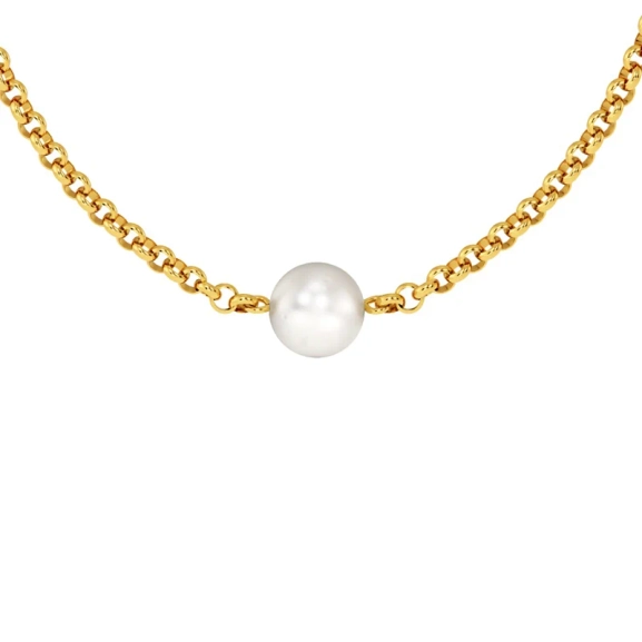 Halsband med 14K guldpläterad ärtkedja och stor pärlemorpärla