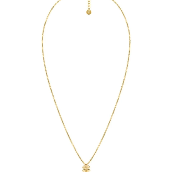 Halsband i 14K guldplätering med stilren fyrklöverberlock på tunn kedja från Edblad Lucky Mini-serien.