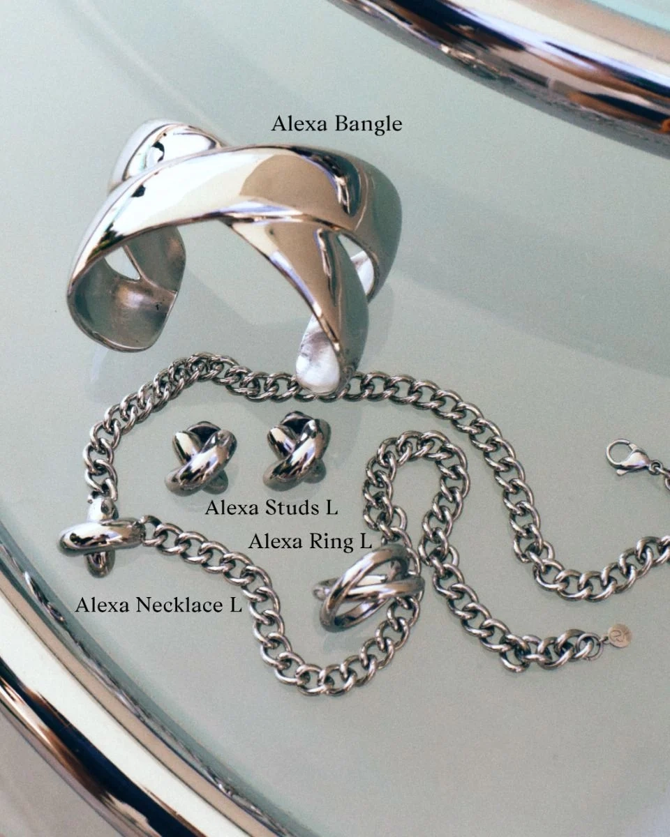 Halsband i blankt rostfritt stål med kraftig kedja och ett stilrent X-motiv i centrum