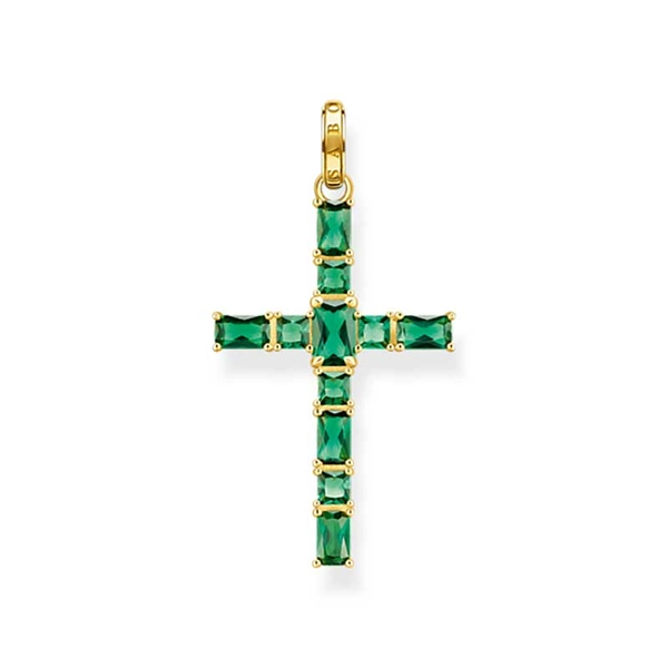 Anhänger Kreuz mit grünen Steinen vergoldet von Thomas Sabo, Schneller Versand - Nordicspectra.de