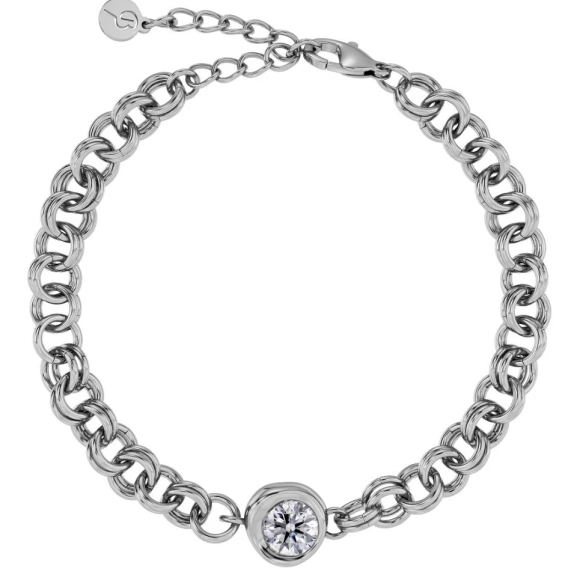Armband i blankt rostfritt stål med dubbla länkar och en stor
