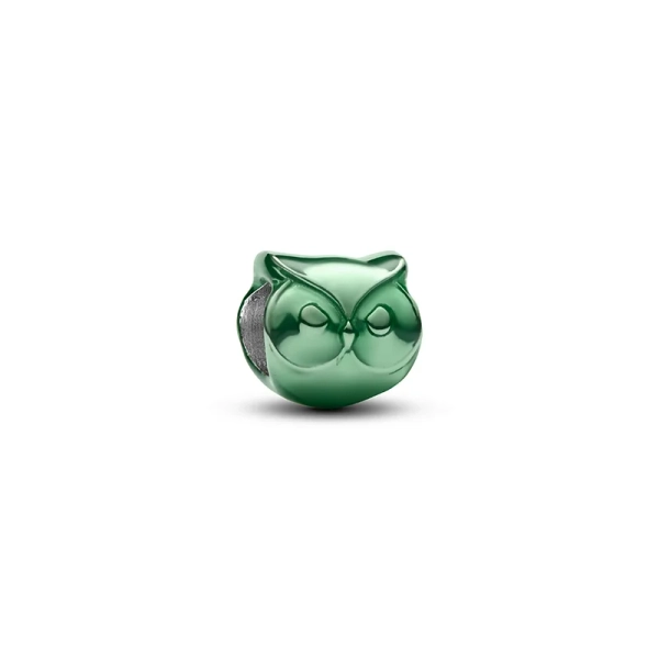 Mini-Charm „Grüne Eule“ von Pandora aus Sterlingsilber mit transparentem grünem Emaille