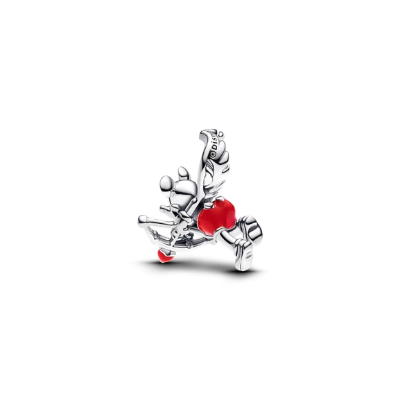 Disney Musse Pigg Amor berlock i sterlingsilver med röd emalj och hjärtformad spets. Perfekt för Disney-fans som älskar kärlek och magi!