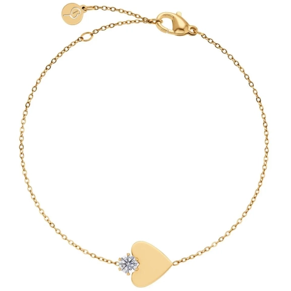 Armband i 14K guldplätering med fasettslipad kedja och stilrent hjärta prytt av en liten gnistrande sten.
