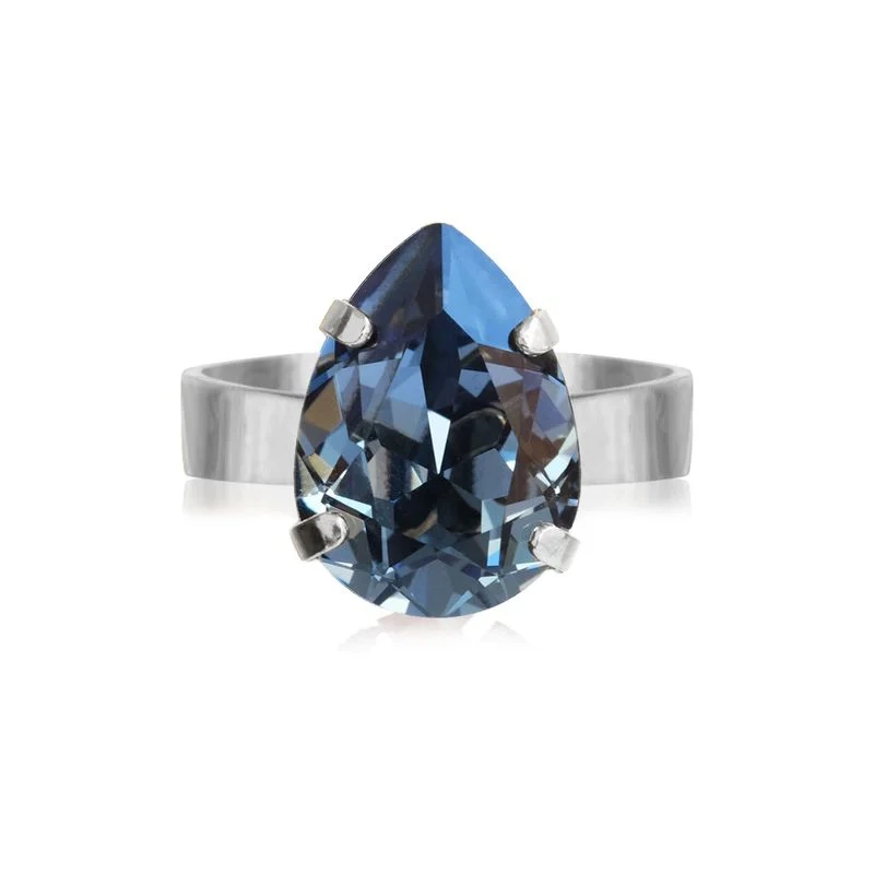 Caroline Svedbom - Mini Drop Ring Rhodium Denim Blue