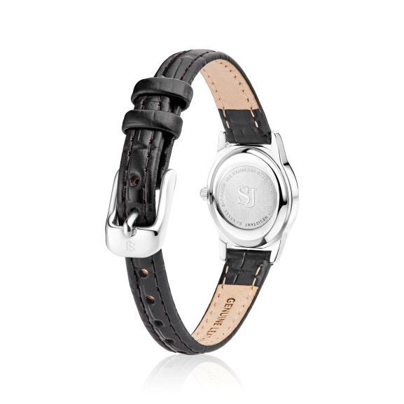 schwarze Armbanduhr mit ovalem Zifferblatt