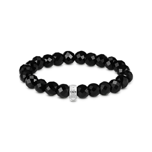 Charm Club Obsidian Armband med fasetterade svarta obsidianpärlor och CHARM CLUB-logo-ring i återvunnet silver för upp till tre berlocker.