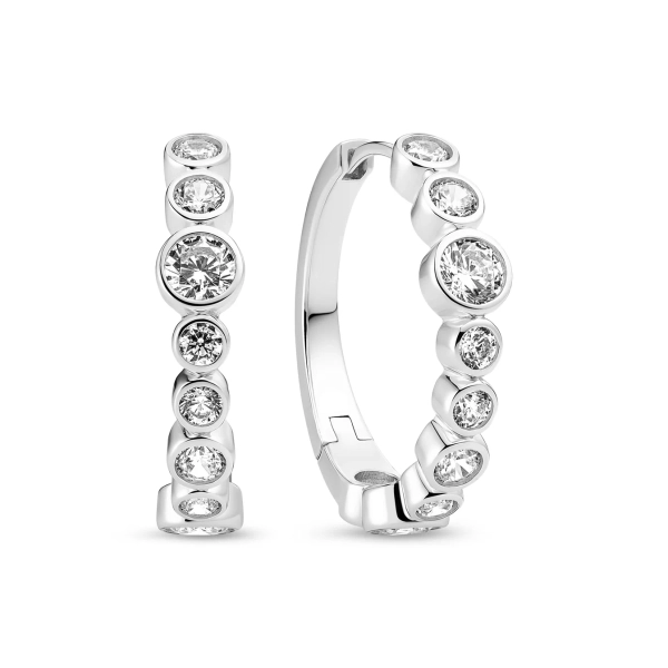Sardinien Creolo örhängen i silver med flera gnistrande cubic zirconia-stenar i olika storlekar