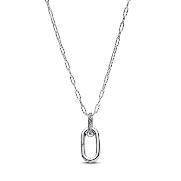 Anpassningsbart länkhalsband i äkta silver från Pandora med öppningsbart hängsmycke och cubic zirconia-stenar. Skapa din unika berättelse och ge din stil en personlig touch.