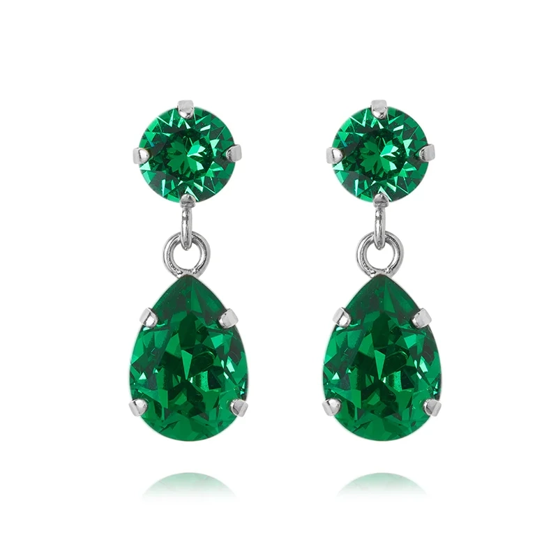 Caroline Svedbom – Mini Drop Earrings Rhodium Majestic Green