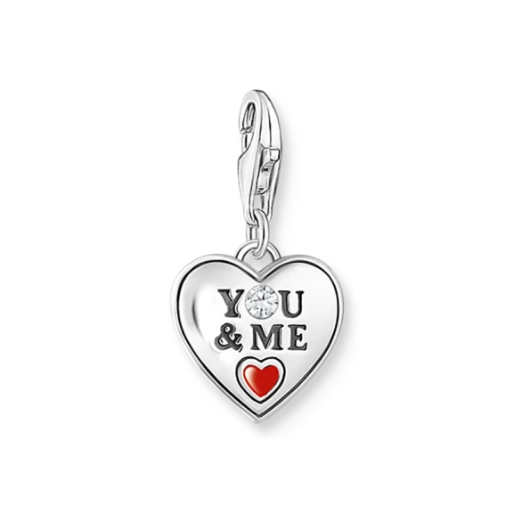 You & Me Hjärta Berlock i silver med cubic zirconia och röd emaljdetalj