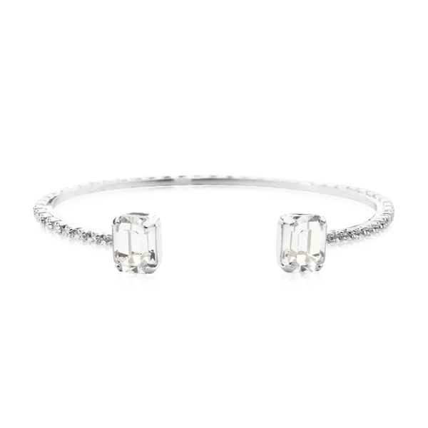 Armband i rhodiumpläterad mässing med två glittrande kristaller