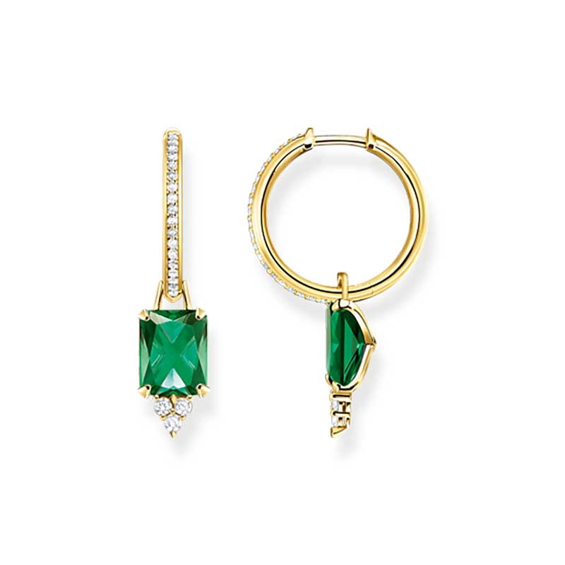 Thomas Sabo - Creolörhängen Grön Åttkantig Sten Guld