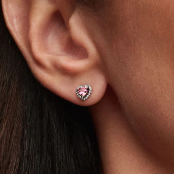 Rosa hjärtformade örhängen med stift i sterlingsilver