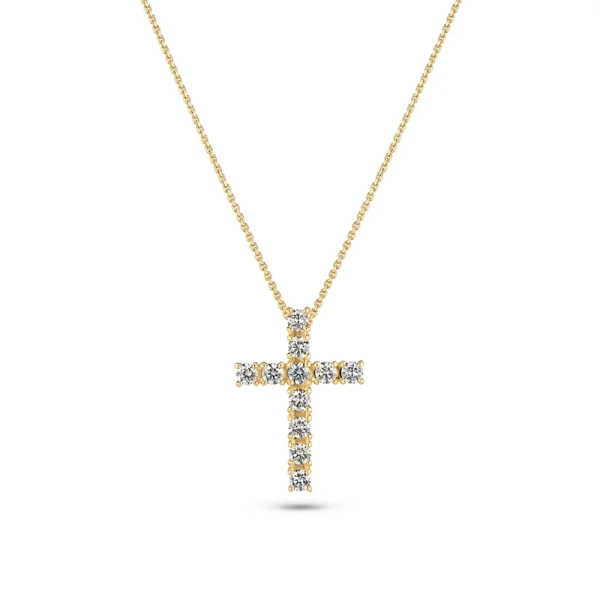 Alba Croce Necklace i 14K guld med ett gnistrande kors och syntetiska diamanter